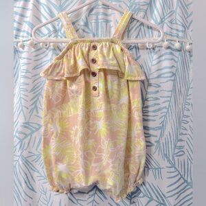 Blush Pink and Neon Yellow Tropical Print Romper